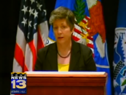 U.S. Secretary of Homeland Security Janet Napolitano spoke at the University of New Mexico on Friday to introduce the Obama administration's new anti-drug policy.